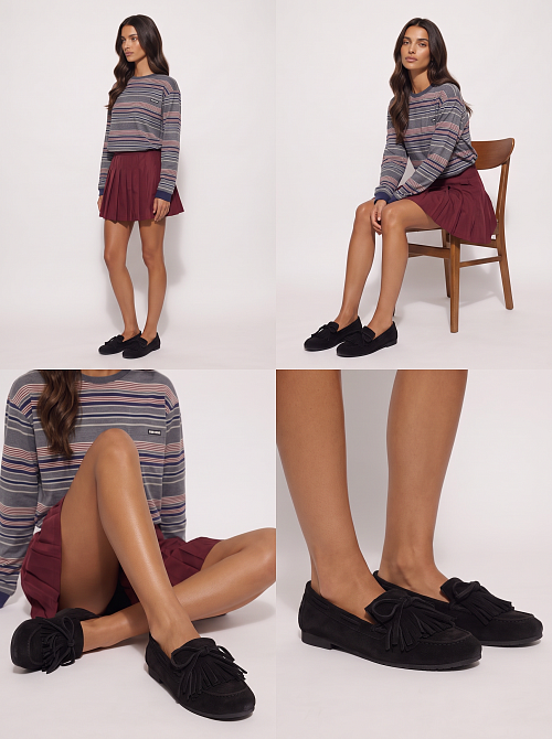 Лоферы с завязками Black Suede BABOOS  