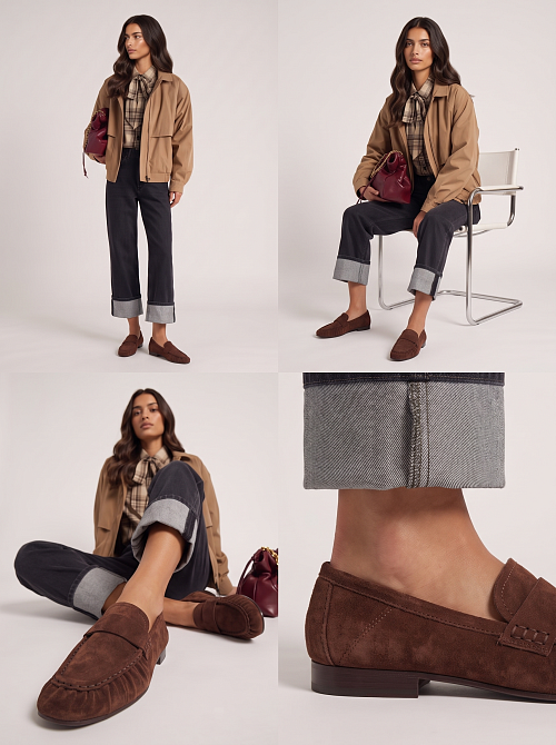 Лоферы с защипами Brown Suede BABOOS  