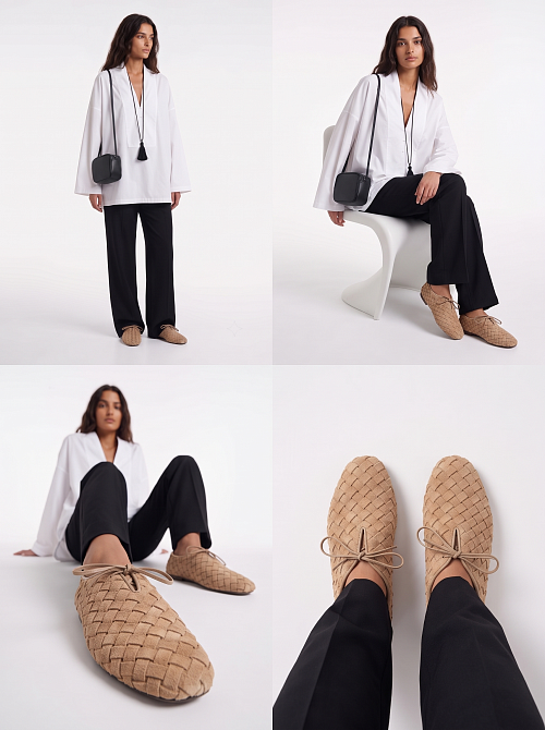 Лоферы плетеные Beige Suede BABOOS  