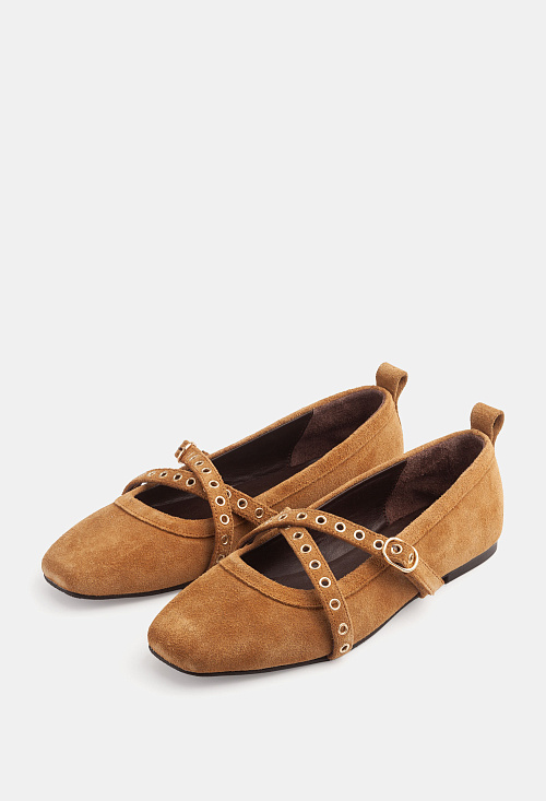 Балетки с ремешками Tan Suede BABOOS  